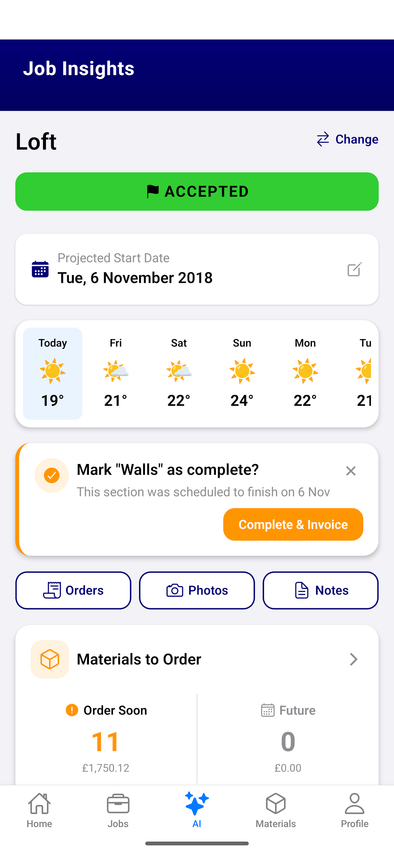 Field Assistant AI job insights with weather, orders and scheduling
